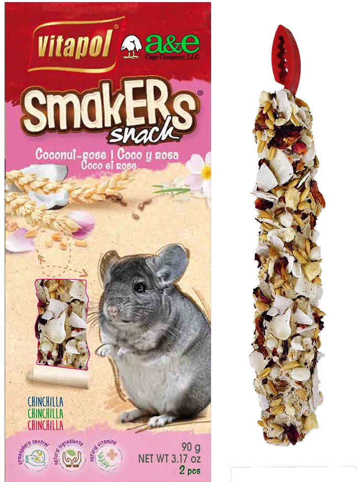 A&E Smakers Chinchilla Coconut & Rose Petal Stick Treat 3.17 oz. (2 Pack)