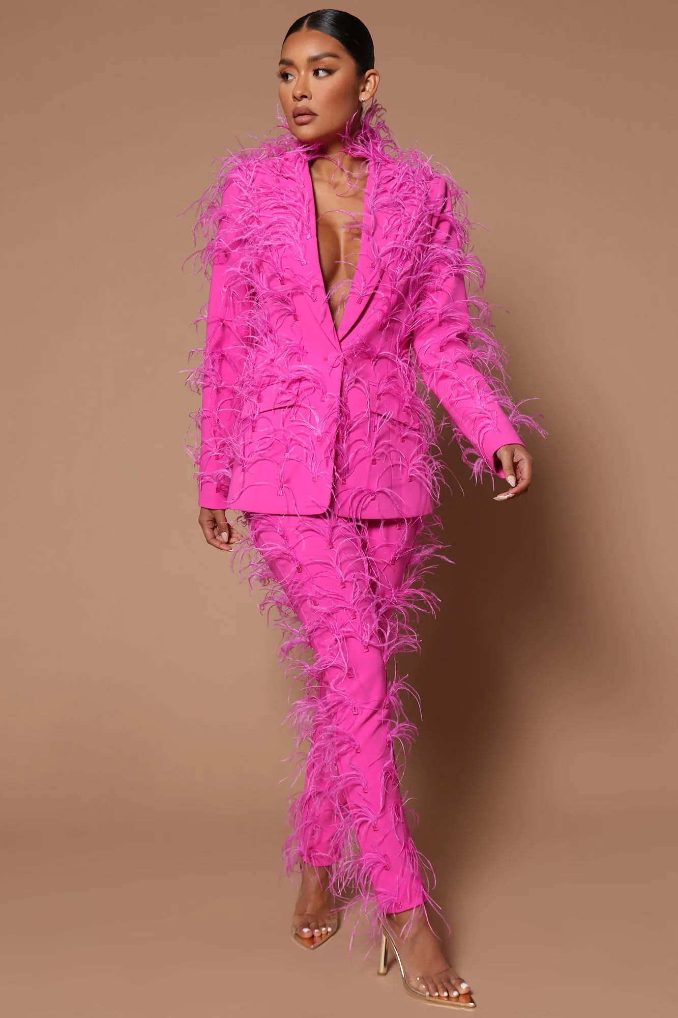 Adalynn Feathered Blazer - Hot Pink