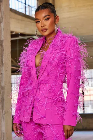 Adalynn Feathered Blazer - Hot Pink