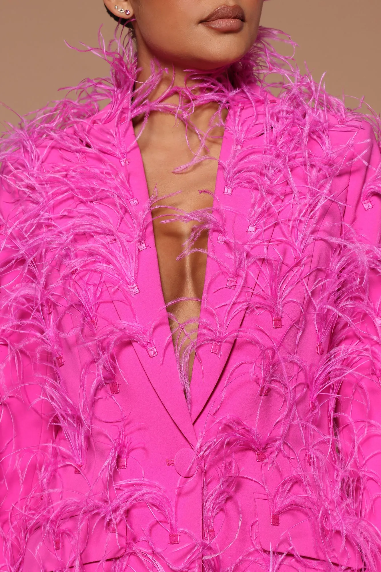 Adalynn Feathered Blazer - Hot Pink