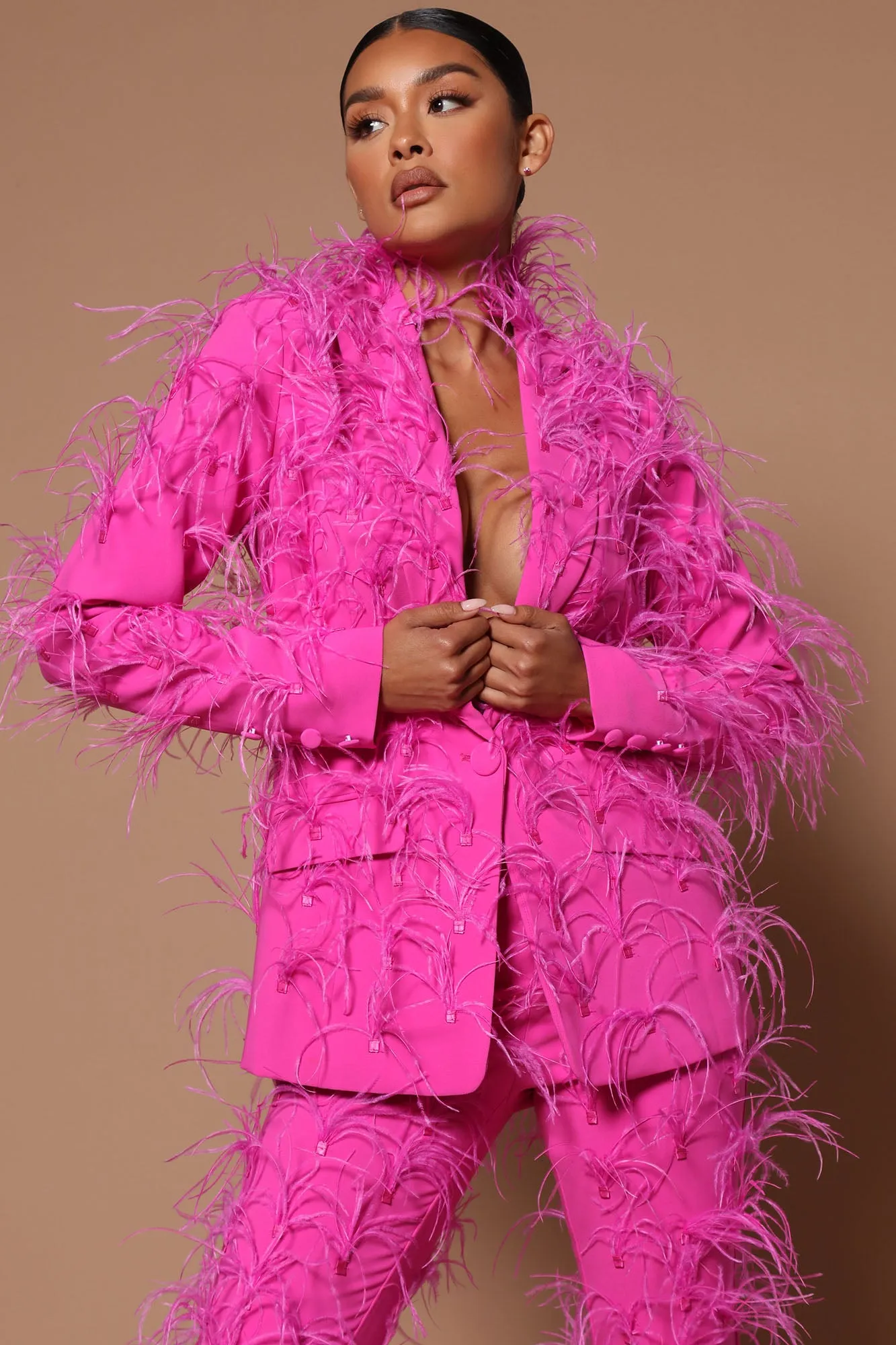 Adalynn Feathered Blazer - Hot Pink