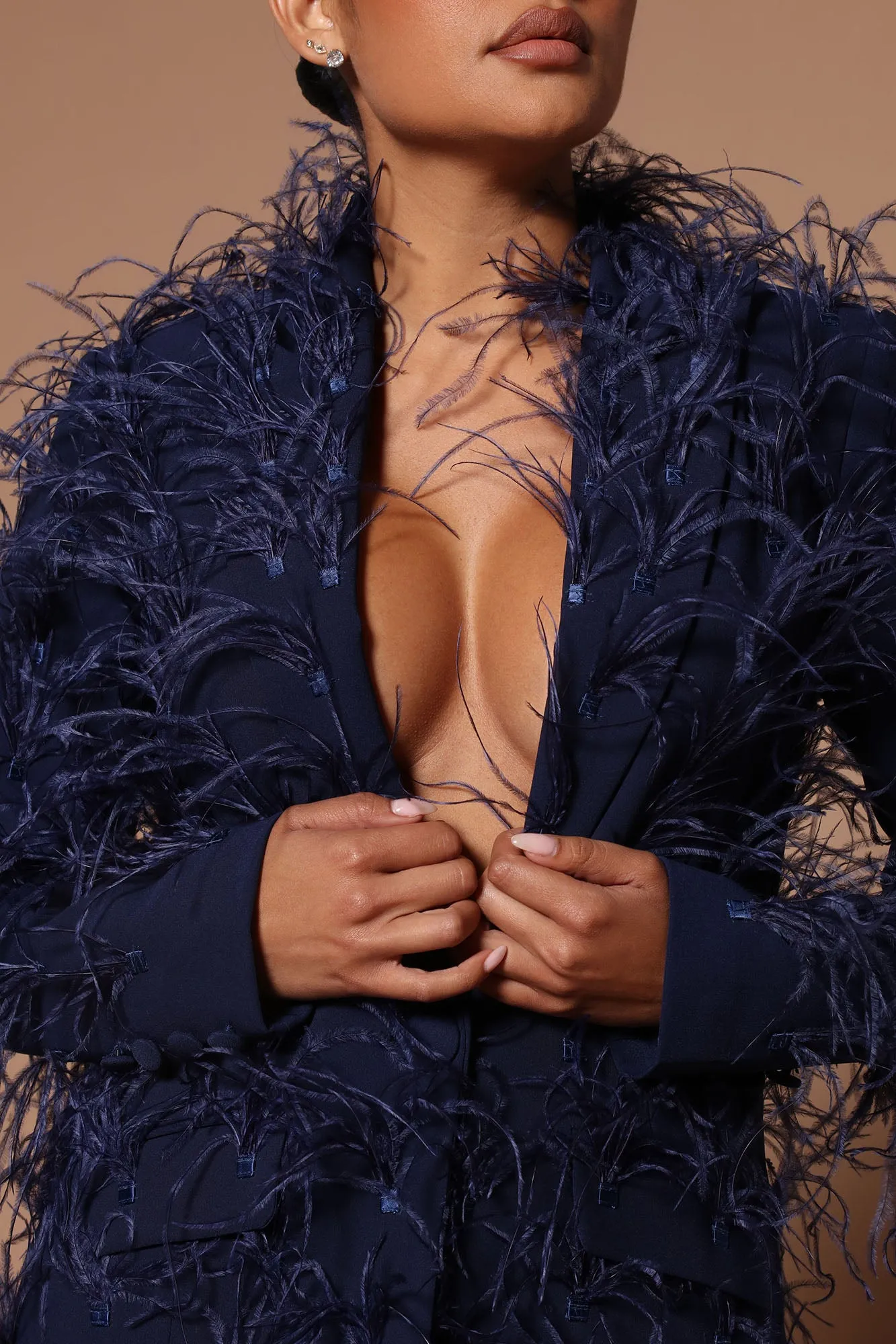 Adalynn Feathered Blazer - Navy
