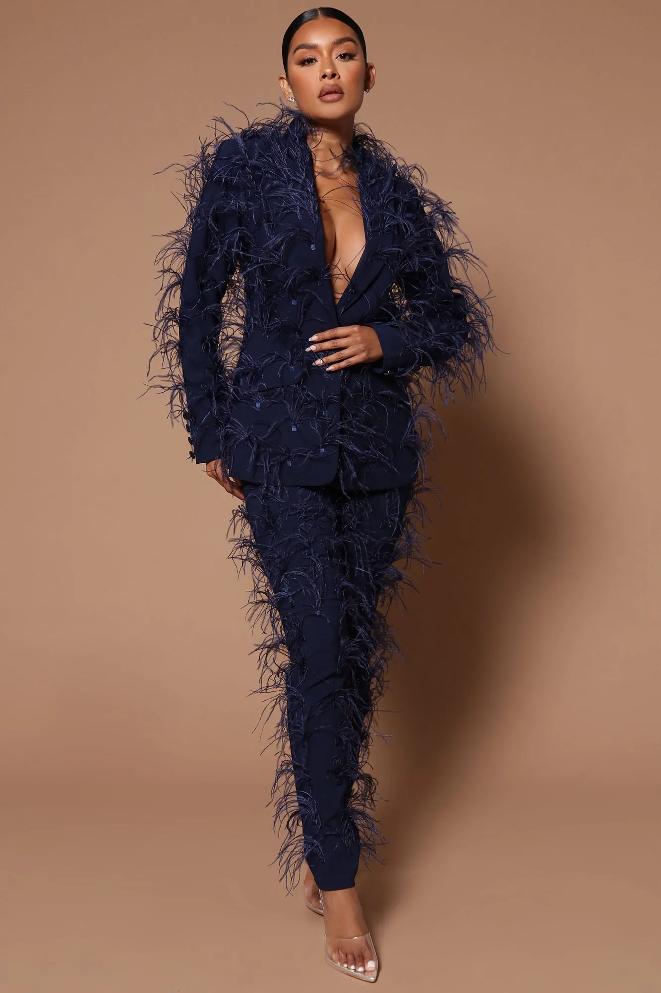 Adalynn Feathered Blazer - Navy
