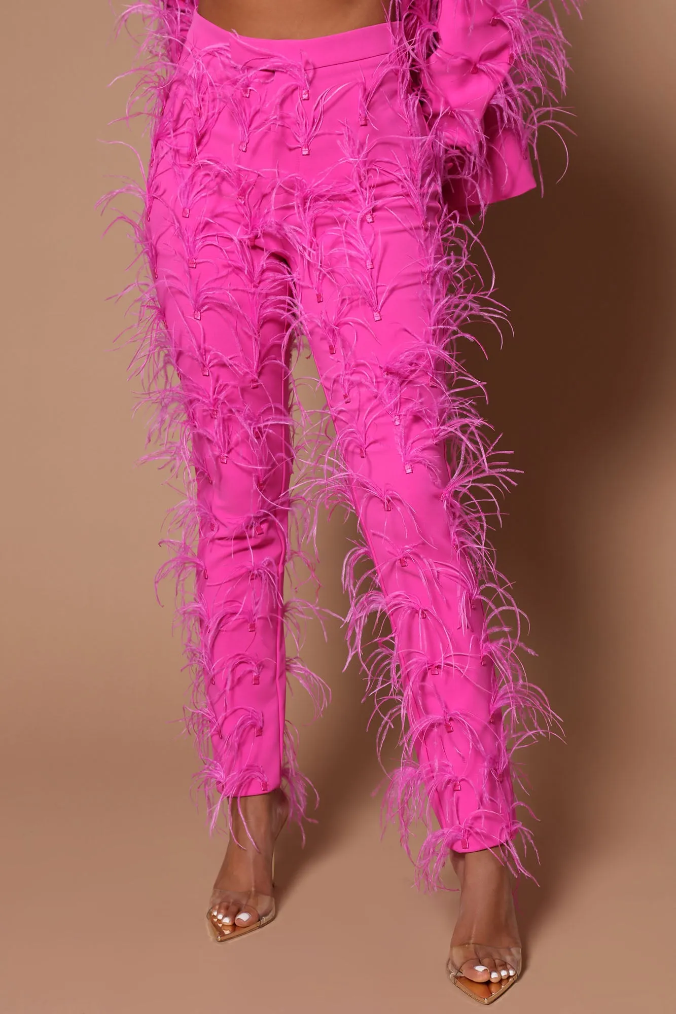 Adalynn Feathered Pant - Hot Pink