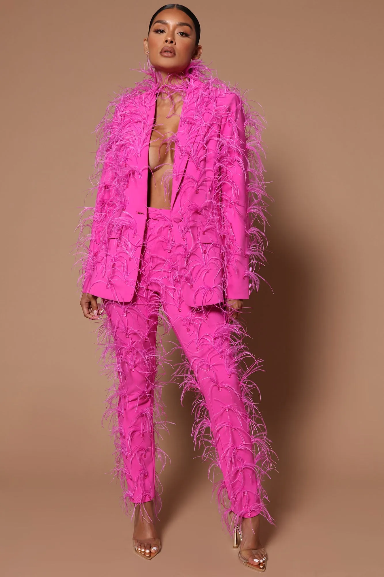 Adalynn Feathered Pant - Hot Pink