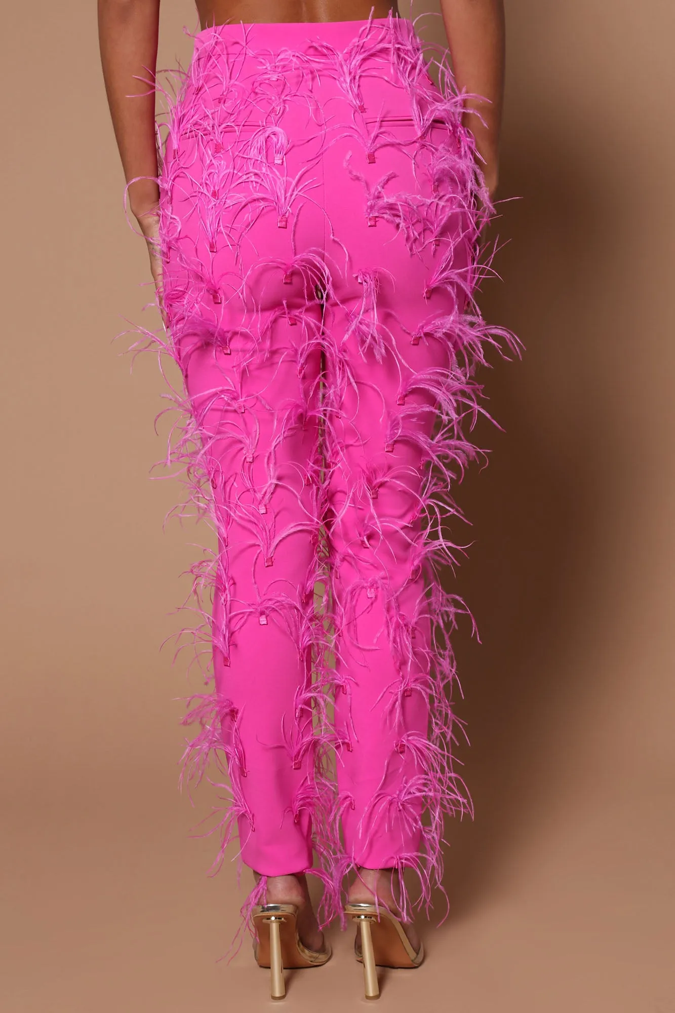 Adalynn Feathered Pant - Hot Pink
