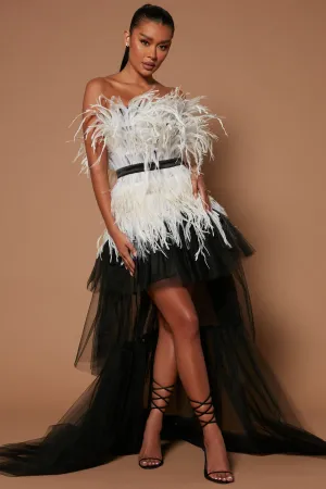 Angelica Feathered Tulle Gown - Black/combo