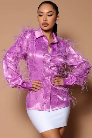 Angelina Feathered Button Front Top - Violet