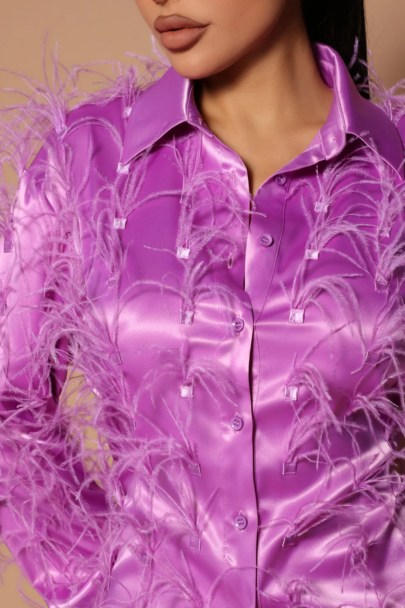 Angelina Feathered Button Front Top - Violet
