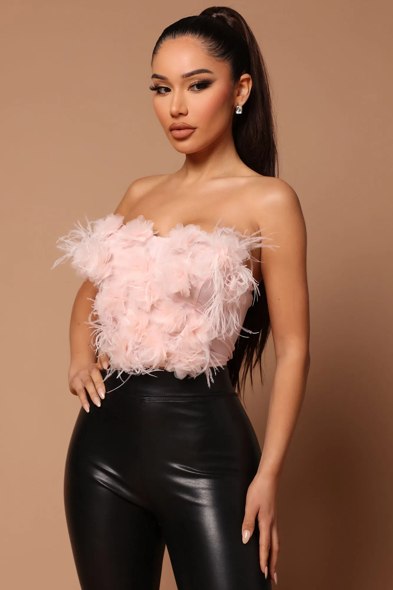 Anjelica Feathered Top - Pink