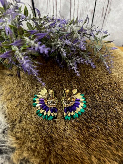 Mardi Gras Beaded Feathered Earring