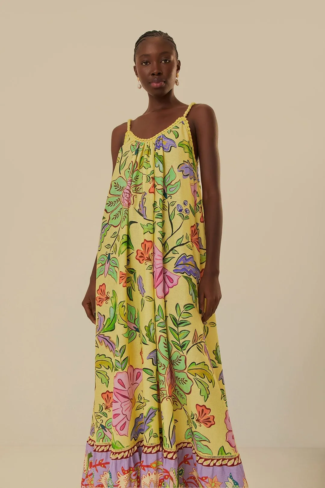 Yellow Floral Insects Maxi Dress